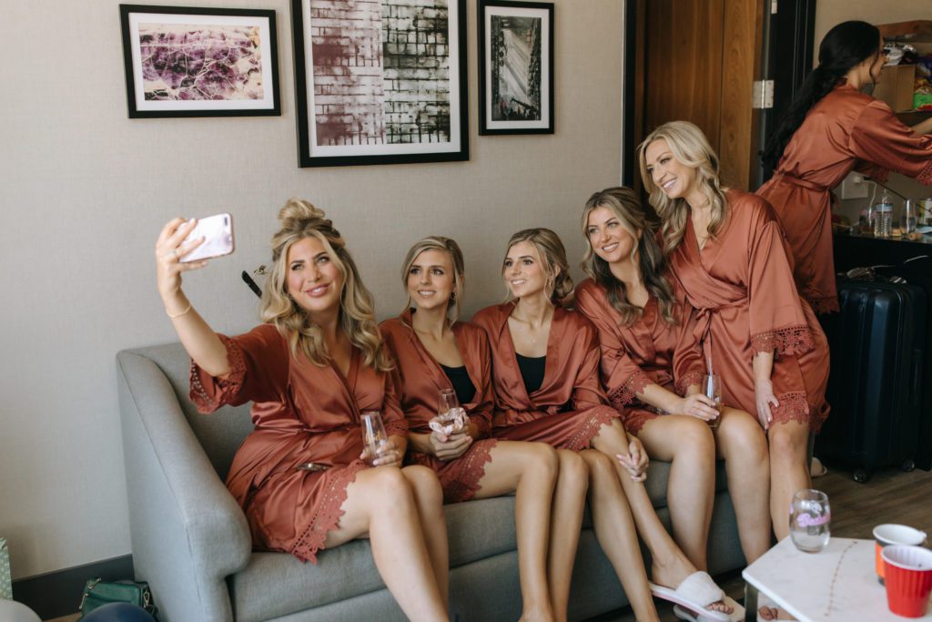 Bridesmaids getting ready for wedding day